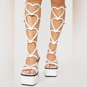 Fashion Nova Lovestuck White Heart Design Platform Heels